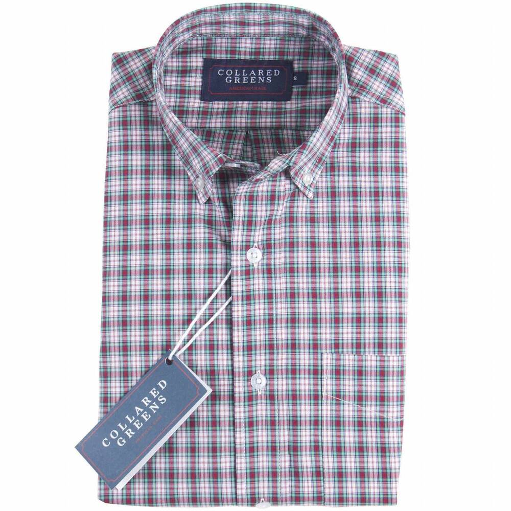 NEW COLLARED GREENS men's byrd button down shirt in red & teal